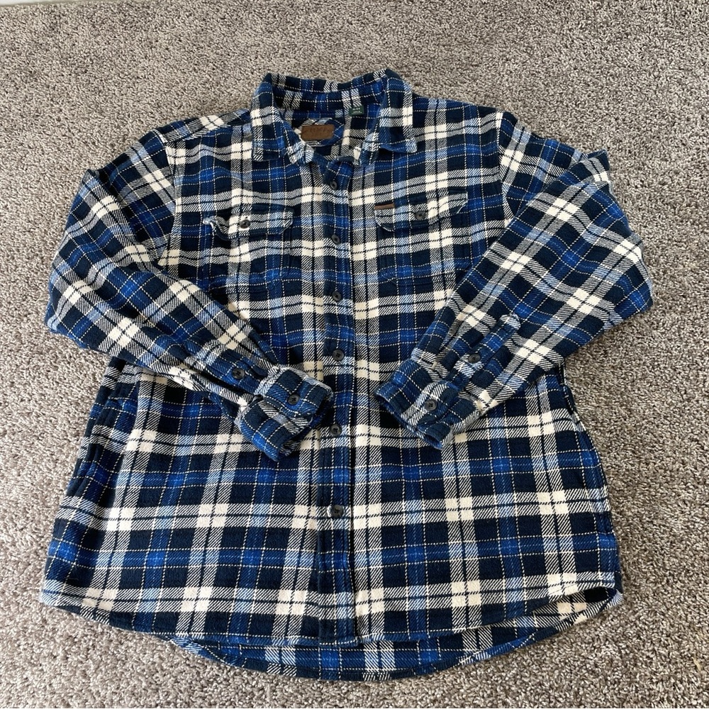 Orvis heavyweight Flannel Shirt Mens Extra Large Blue Long Sleeve Plaid Outdoors